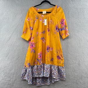 Anthropologie Yellow and Purple Floral Midi Dress
